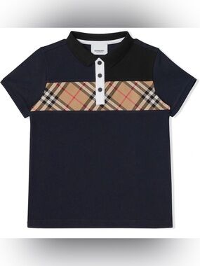 Burberry Boys Jeff Navy Blue Nova Check Color Block Polo Shirt Size 4 Youth
